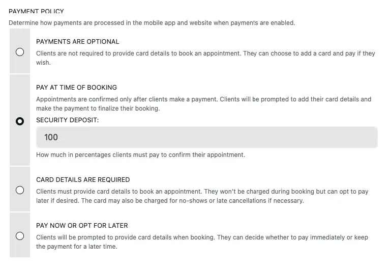 Security deposit for appointment